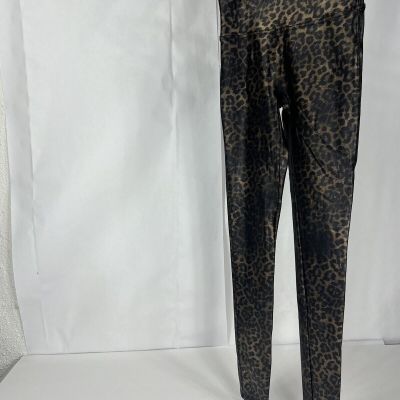 Spanx Leggings Faux Leather Cheetah Print Black Gold Women’s S Wet Look Small